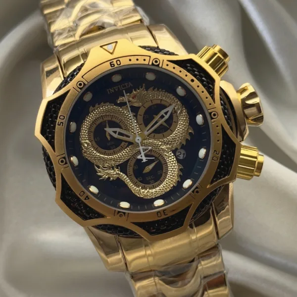 Invicta Dragon Venom (Chronograph Watch) – Black Dial / Gold Strap