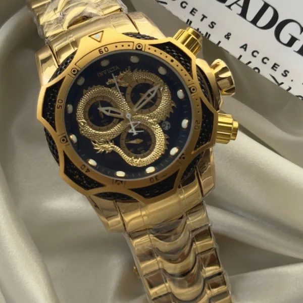 Invicta Dragon Venom (Chronograph Watch) – Black Dial / Gold Strap