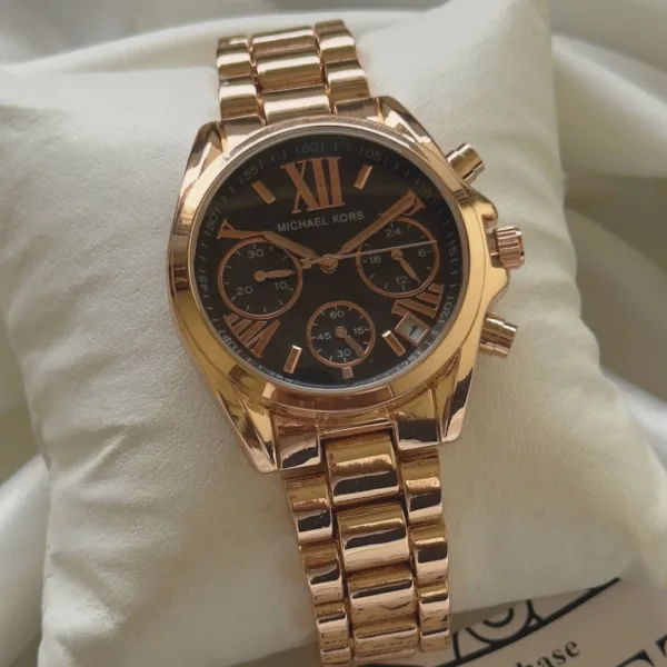 MK Bradshaw 5799 (Chronograph Watch) – Black Dial / Rose Gold Strap