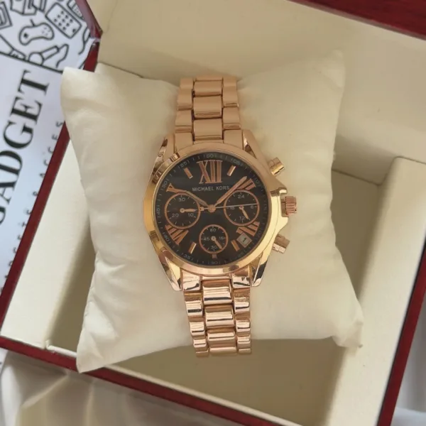 MK Bradshaw 5799 (Chronograph Watch) – Black Dial / Rose Gold Strap