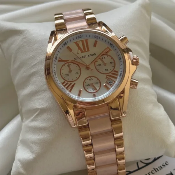 MK Bradshaw 5799 (Chronograph Watch) – White Dial / Rose Gold Strap