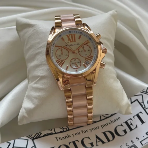 MK Bradshaw 5799 (Chronograph Watch) – White Dial / Rose Gold Strap