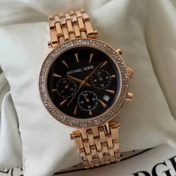 MK Bryant 6357I (Chronograph Watch) – Black Dial / Rose Gold Strap