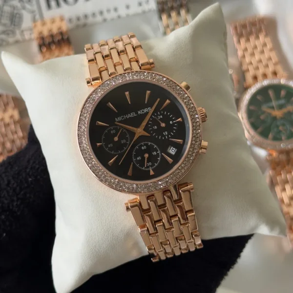 MK Bryant 6357I (Chronograph Watch) – Black Dial / Rose Gold Strap