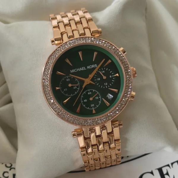 MK Bryant 6357I (Chronograph Watch) – Green Dial / Rose Gold Strap