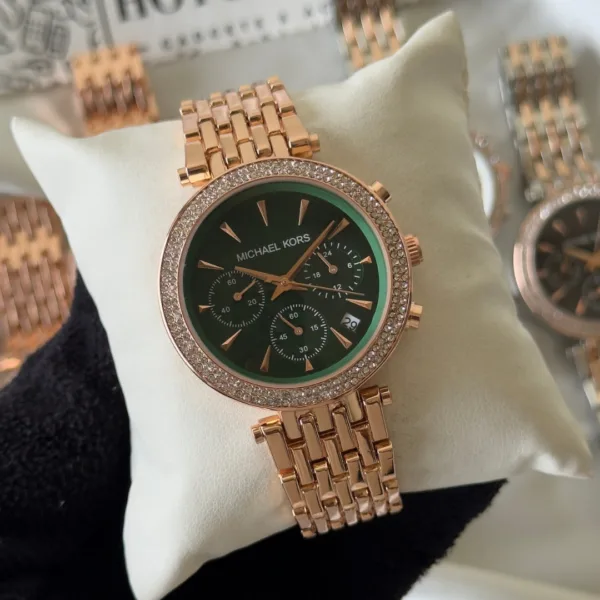 MK Bryant 6357I (Chronograph Watch) – Green Dial / Rose Gold Strap