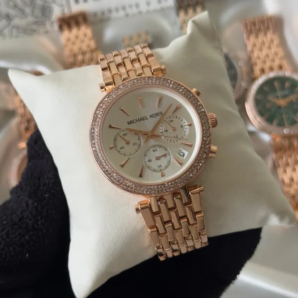 MK Bryant 6357I (Chronograph Watch) – White Dial / Rose Gold Strap