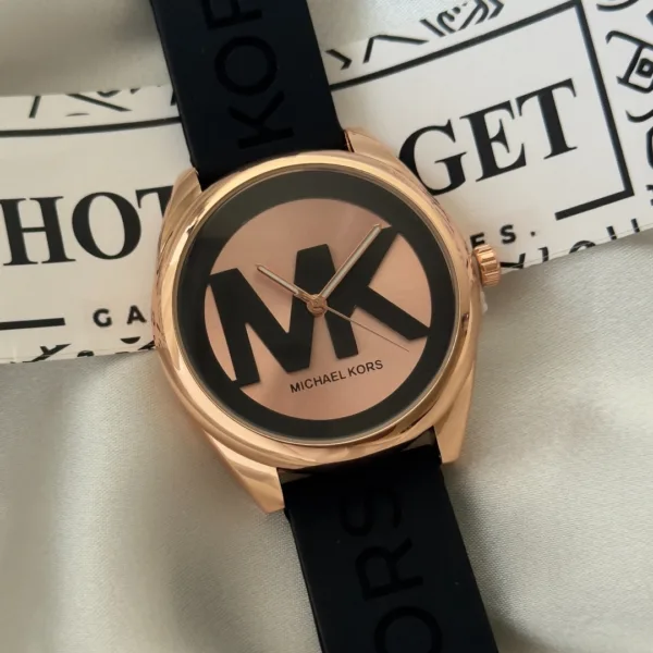 MK Janelle 7313 (Chronograph Watch) – Rose Gold Dial / Black Strap