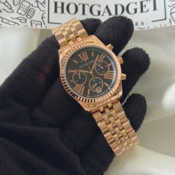 MK Lexington 5735 (Chronograph Watch) – Black Dial / Rose Gold Strap