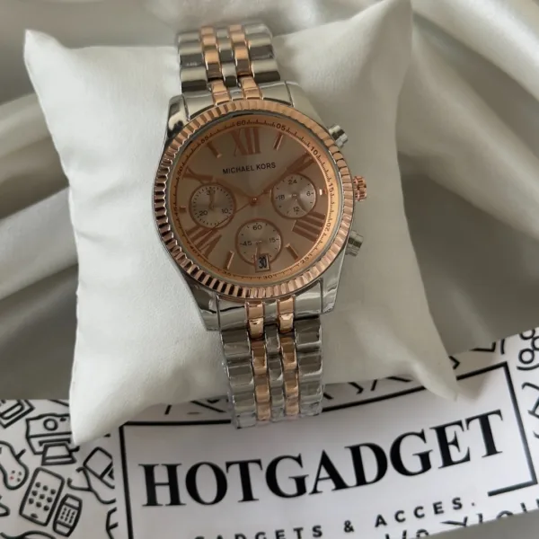 MK Lexington 5735 (Chronograph Watch) – Rose Gold Dial / Rose Gold & Silver Strap