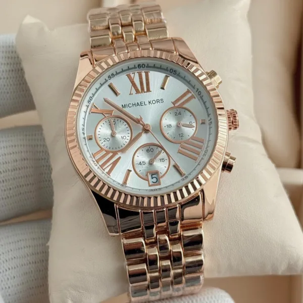 MK Lexington 5735 (Chronograph Watch) – White Dial / Rose Gold Strap