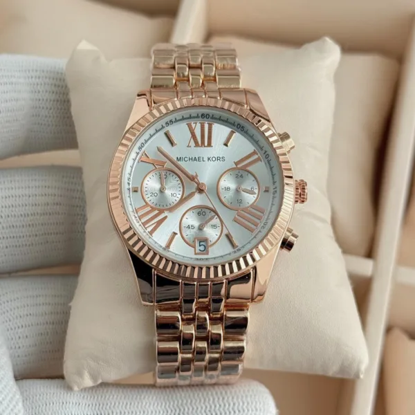 MK Lexington 5735 (Chronograph Watch) – White Dial / Rose Gold Strap