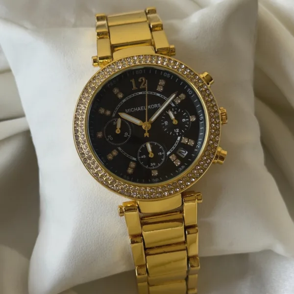 MK Parker 5896 (Chronograph Watch) – Black Dial / Gold Strap