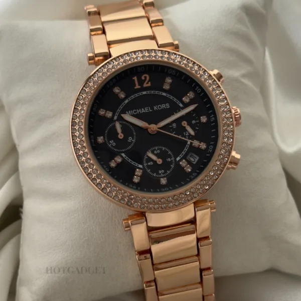 MK Parker 5896 (Chronograph Watch) – Black Dial / Rose Gold Strap