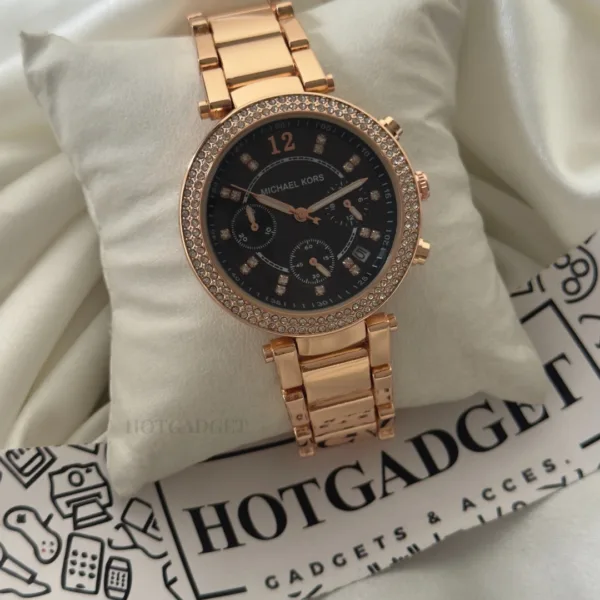 MK Parker 5896 (Chronograph Watch) – Black Dial / Rose Gold Strap