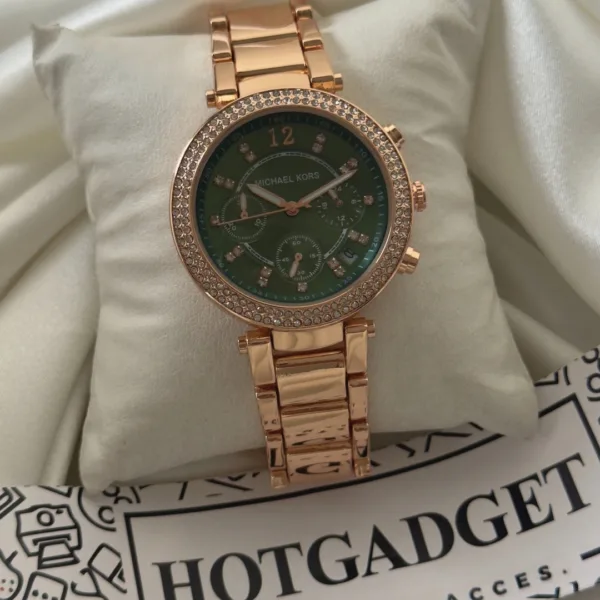 MK Parker 5896 (Chronograph Watch) – Green Dial / Rose Gold Strap
