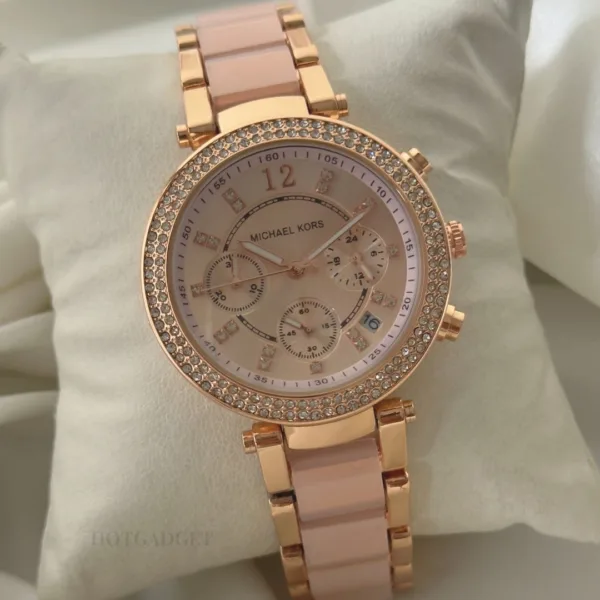 MK Parker 5896 (Chronograph Watch) – Pink Dial / Rose Gold & Pink Strap