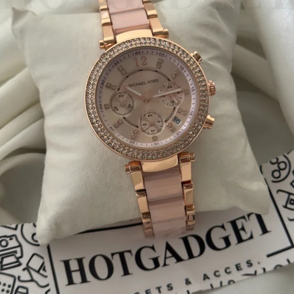 MK Parker 5896 (Chronograph Watch) – Pink Dial / Rose Gold & Pink Strap