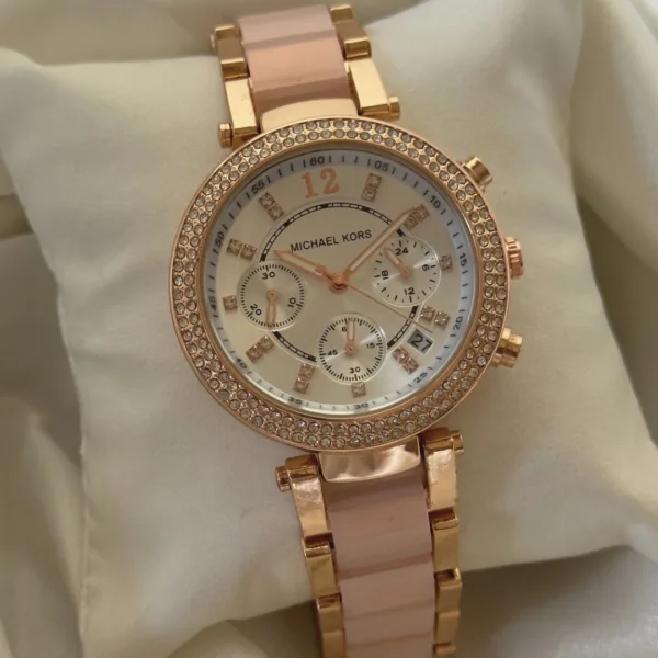 MK Parker 5896 (Chronograph Watch) – White Dial / Rose Gold & Pink Strap