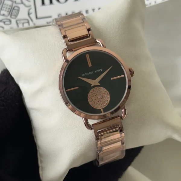 MK Portia 3640 (Chronograph Watch) – Dark Green Dial / Rose Gold Strap