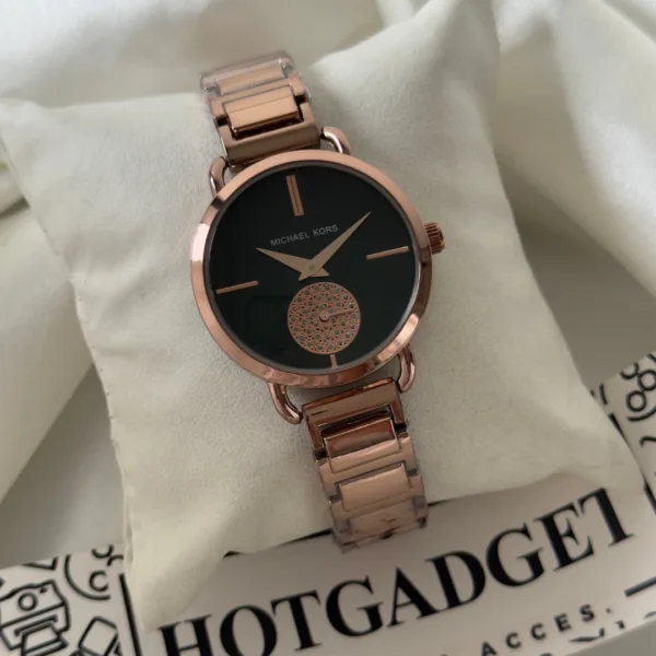 MK Portia 3640 (Chronograph Watch) – Dark Green Dial / Rose Gold Strap