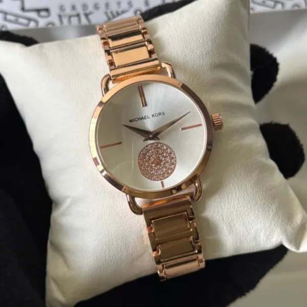 MK Portia 3640 (Chronograph Watch) – White Dial / Rose Gold Strap
