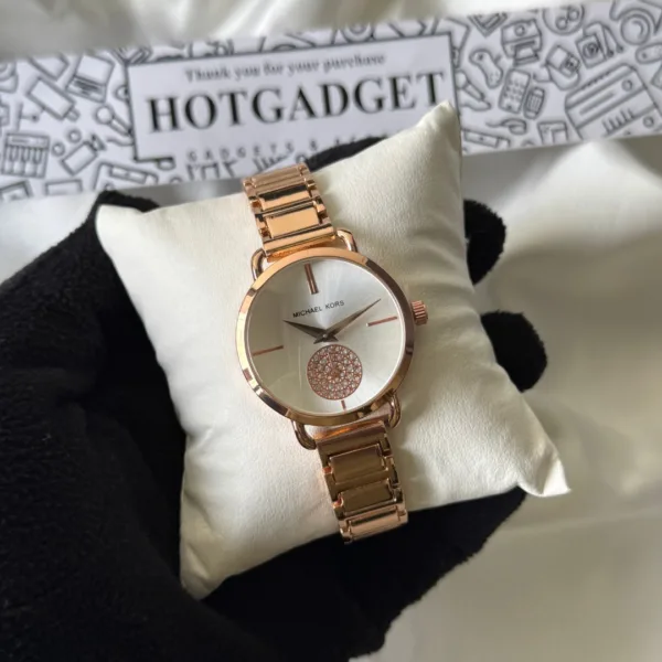 MK Portia 3640 (Chronograph Watch) – White Dial / Rose Gold Strap