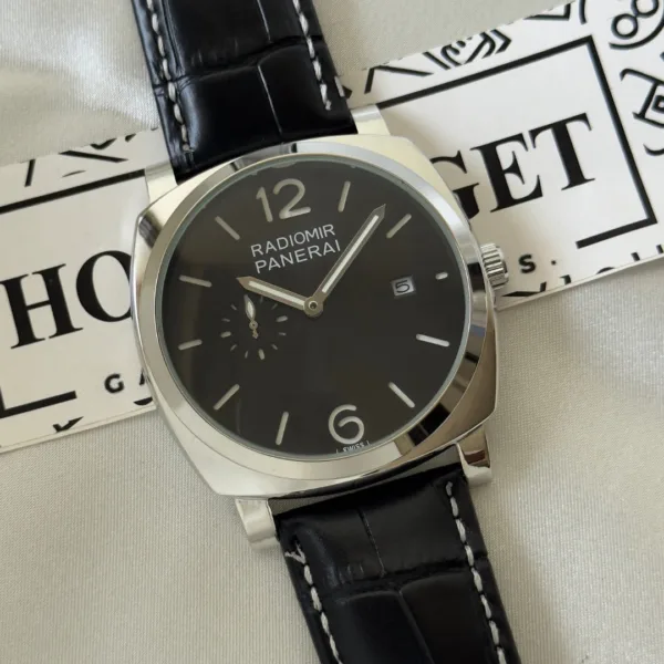 PNRAI Radiomir 1940 (Chronograph Watch) – Black Dial / Black Strap – Silver Case