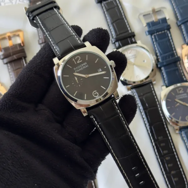 PNRAI Radiomir 1940 (Chronograph Watch) – Black Dial / Black Strap – Silver Case