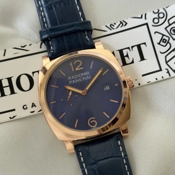 PNRAI Radiomir 1940 (Chronograph Watch) – Blue Dial / Blue Strap – Rose Gold Case