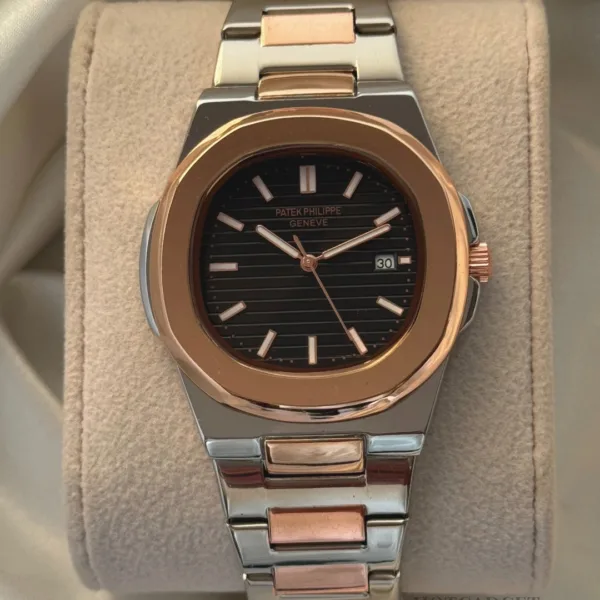 PP Nautilus - (Analog Watch) – Black Dial / Silver & Rose Gold Strap