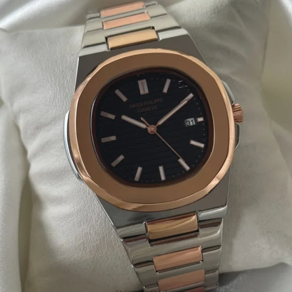 PP Nautilus - (Analog Watch) – Black Dial / Silver & Rose Gold Strap