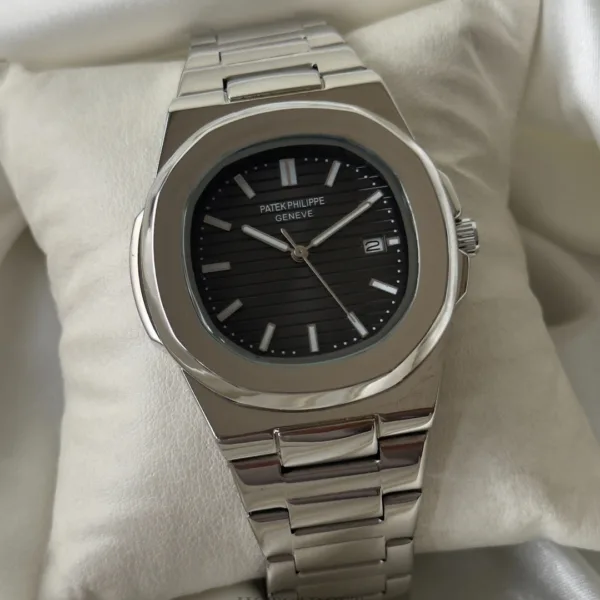 PP Nautilus - (Analog Watch) – Black Dial / Silver Strap