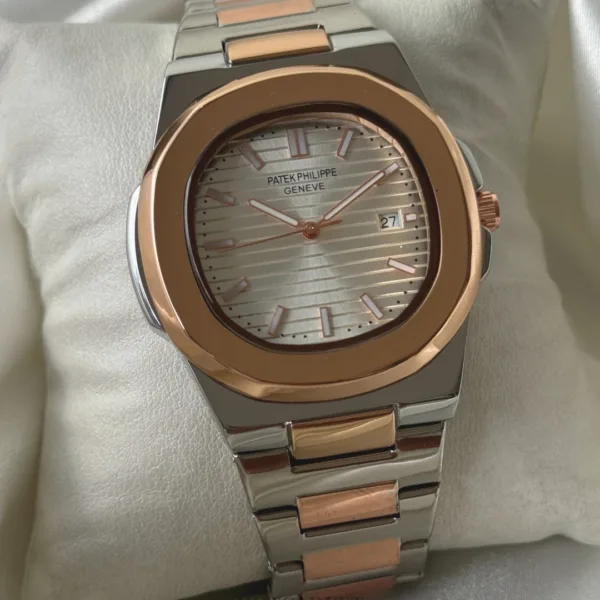 PP Nautilus - (Analog Watch) – White Dial / Silver & Rose Gold Strap