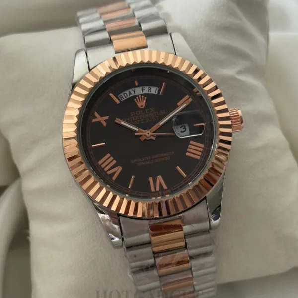 RLX Day-Date 40 – Oyster – Black Dial / Silver & Rose Gold Strap