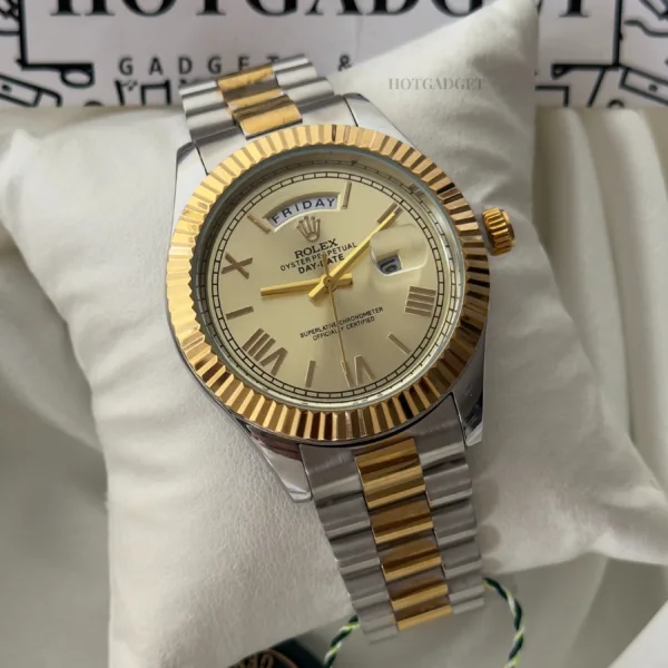 RLX Day-Date 40 – Oyster – Gold Dial / Silver & Gold Strap