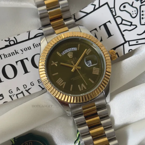 RLX Day-Date 40 – Oyster Olive Green – Olive Green Dial / Silver & Gold Strap