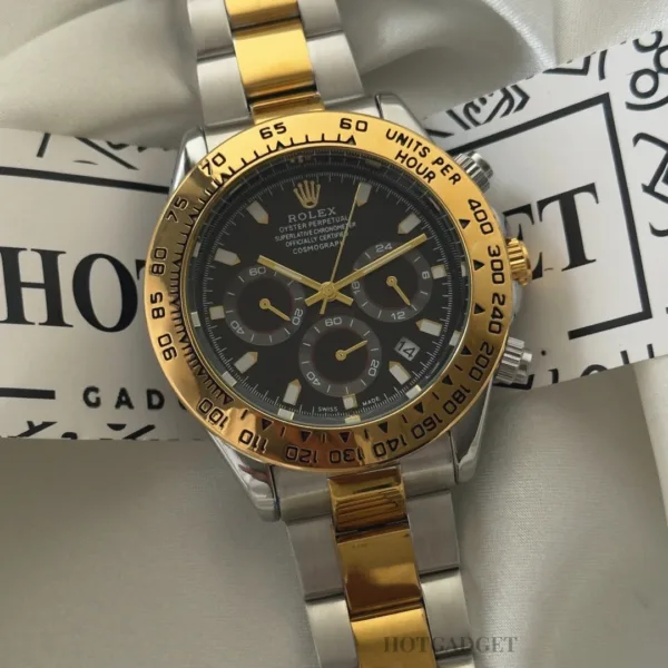 RLX Daytona Inspired – Classic Chronograph – Black Dial / Gold & Silver Strap