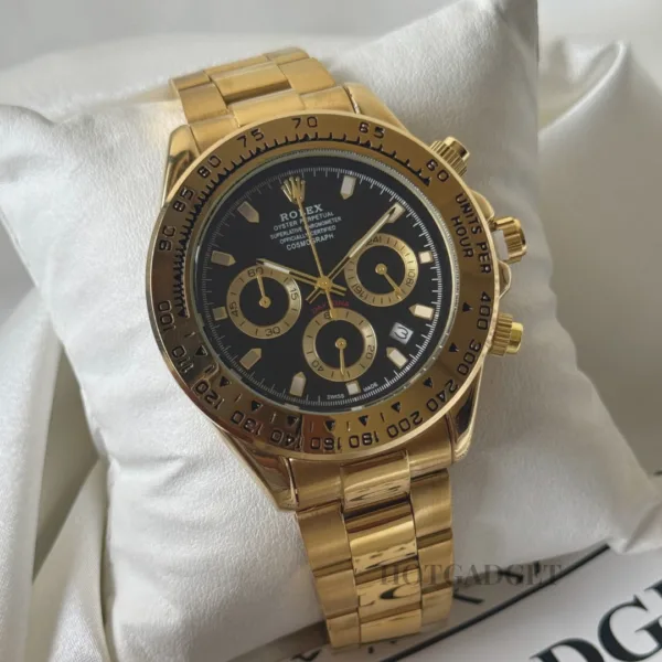 RLX Daytona Inspired – Classic Chronograph – Black Dial / Gold Strap