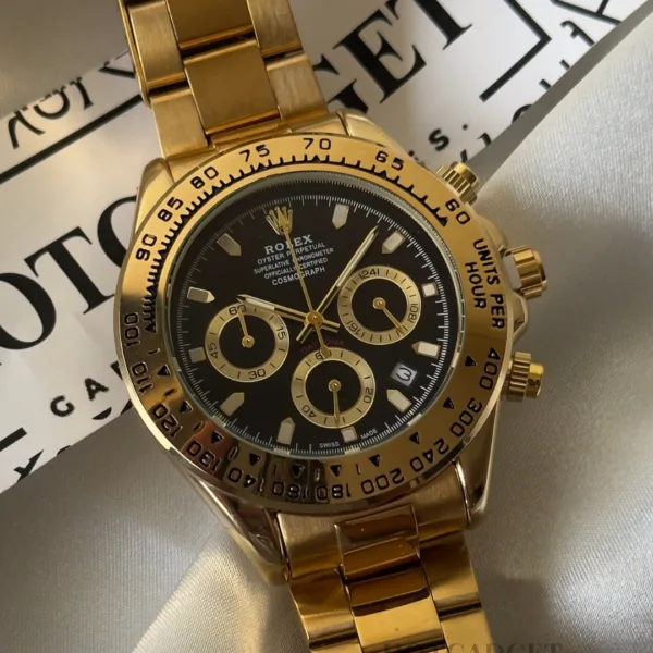 RLX Daytona Inspired – Classic Chronograph – Black Dial / Gold Strap