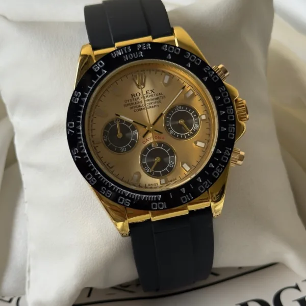 RLX Daytona Inspired – Classic Chronograph – Gold Dial / Black Strap