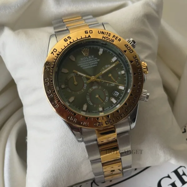 RLX Daytona Inspired – Classic Chronograph – Green Dial / Gold & Silver Strap
