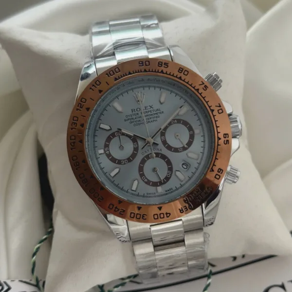 RLX Daytona Inspired – Classic Chronograph – Mint Blue Dial / Rose Gold Bezel
