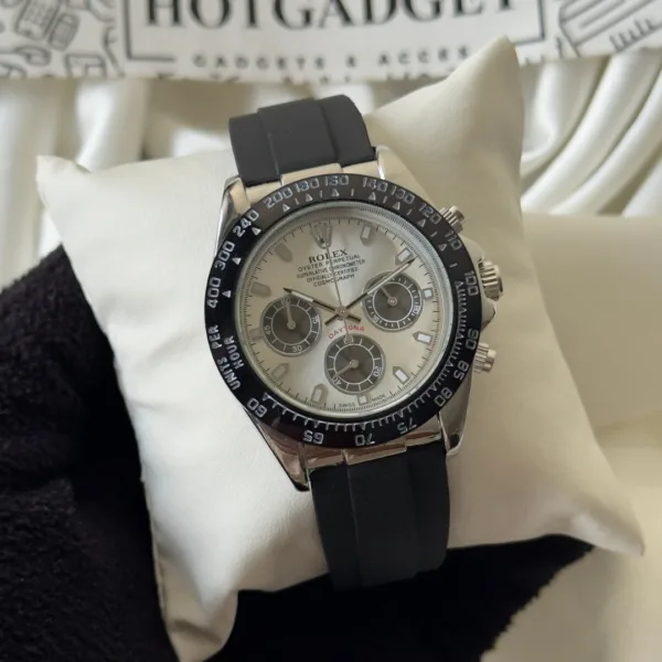 RLX Daytona Inspired – Classic Chronograph – Silver Dial / Black Strap