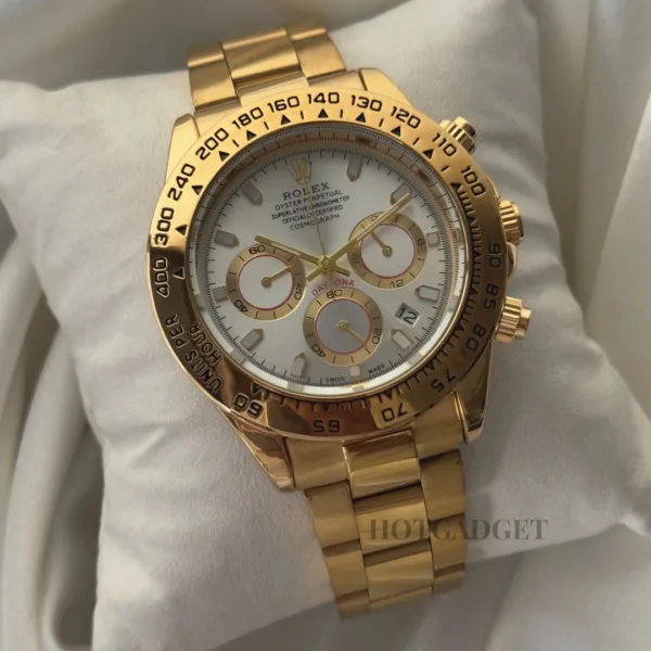 RLX Daytona Inspired – Classic Chronograph – White Dial / Gold Strap