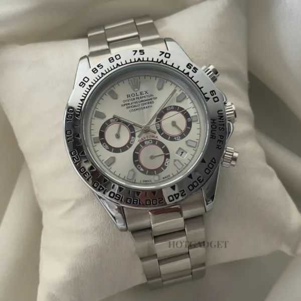 RLX Daytona Inspired – Classic Chronograph – White Dial / Silver Strap