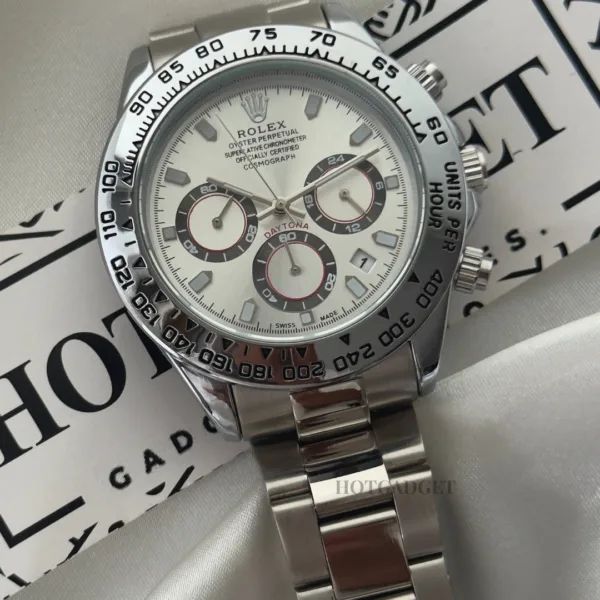 RLX Daytona Inspired – Classic Chronograph – White Dial / Silver Strap