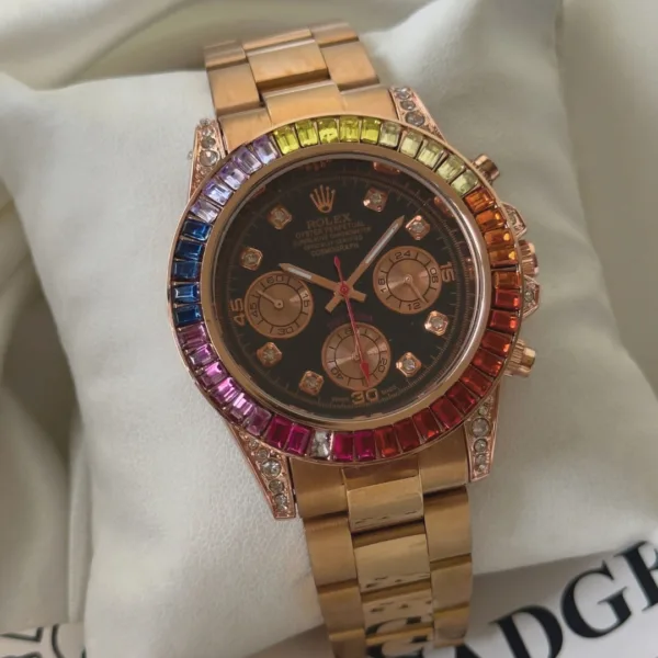 RLX Daytona – Rainbow – Black Dial / Rose Gold Strap