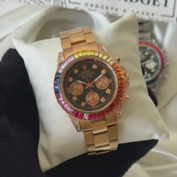 RLX Daytona – Rainbow – Black Dial / Rose Gold Strap