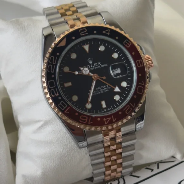 RLX GMTMaster II (Oyster Style) – Black Dial / Rose & Silver Strap